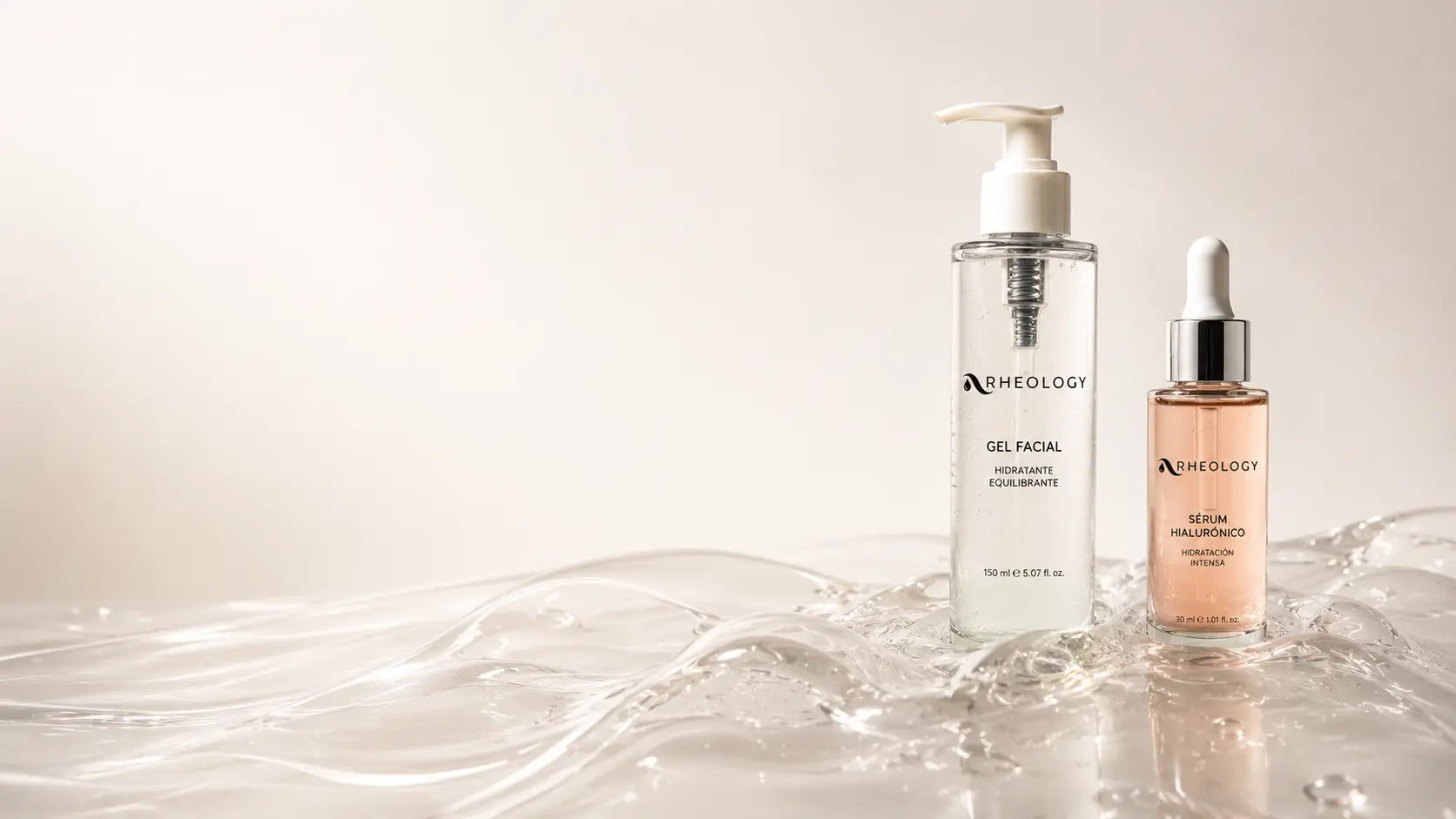 Gel facial y sérum Rheology en una composición editorial conjunta